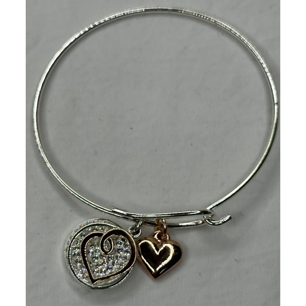 Follow Your Heart Bangle Bracelet LA CN Silver Plated Dangle Rhinetones